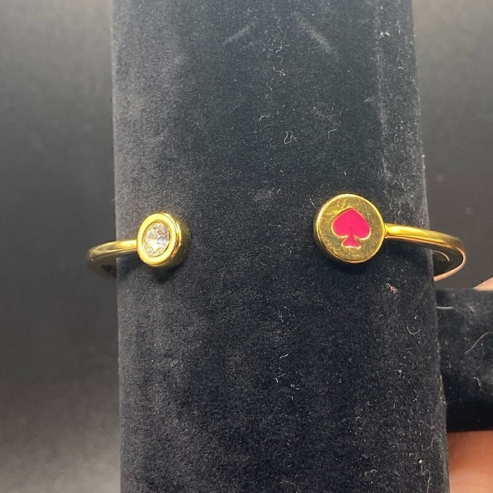 Kate Spade Spot the cuff gold plated bracelet with clear rhinestone pink spade